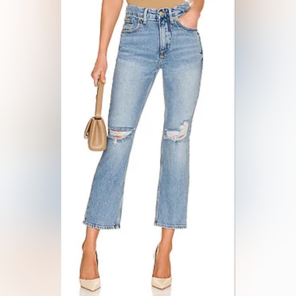 Good American icon cropped distressed jeans